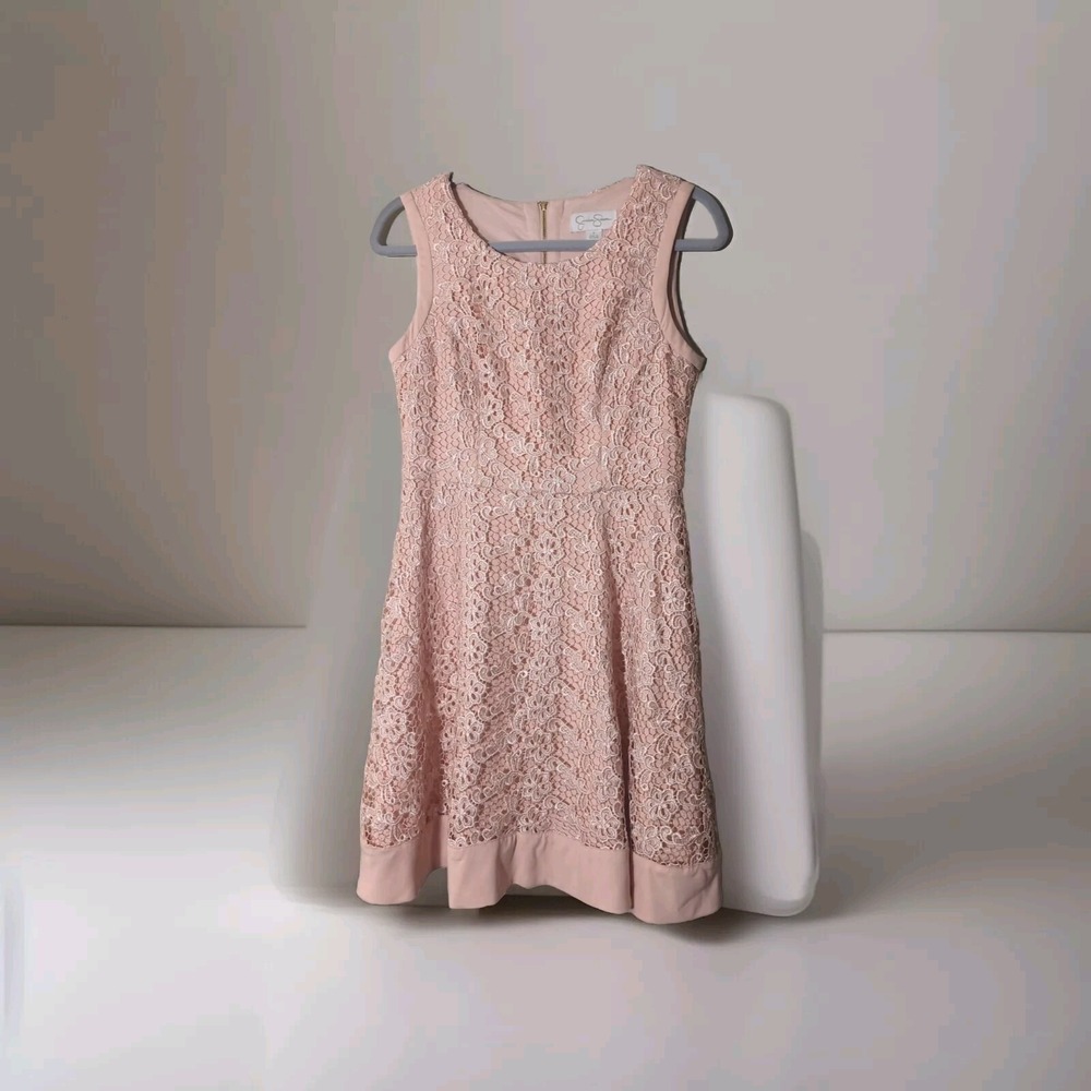 Jessica Simpson Peach Lace Sleveless  Dress,  Zip Up Back Size 4